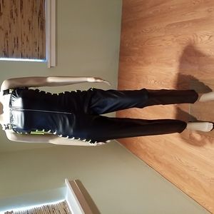 Akira Sexy Latex Look Black Jumpsuit With Neon Green Lacing At Sides Size L